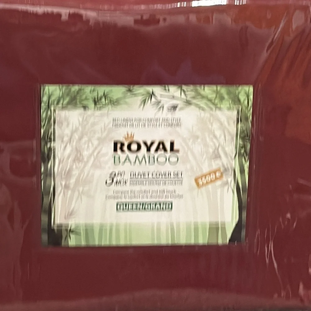 Royal Bamboo Queen Duvet Cover 3pc Set Crimson Burgundy